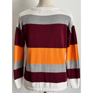 Women's DOKOTOO Striped Crew Neck Sweater M Burgundy Orange